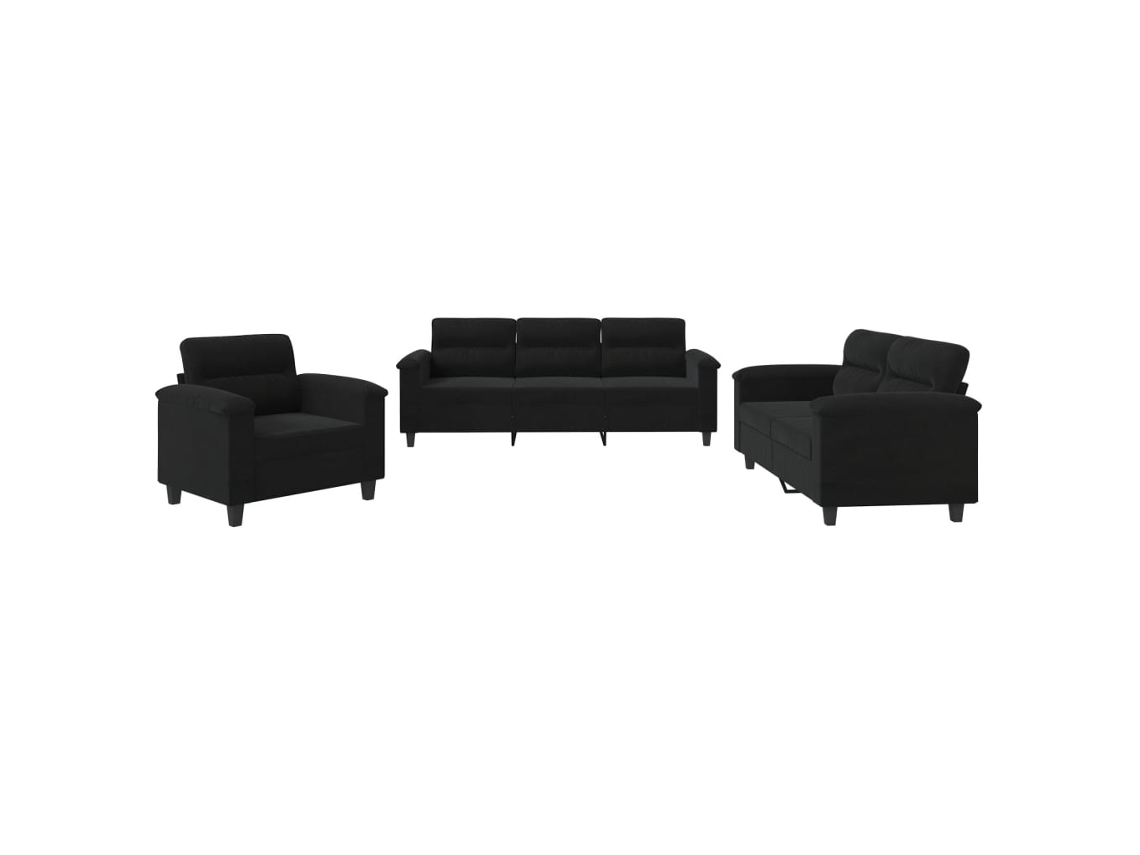 Conjunto de Sofás com Almofadões Tecido Microfibra Preto MAISON EXCLUSIVE