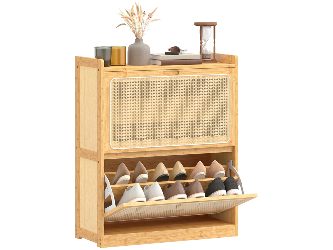 Organizador de Sapatos de Bambu com 2 Gavetas, 69x29x83cm, natural BTFORUS