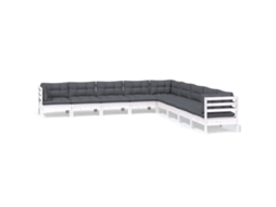 Conjunto de 9 Lounge de Jardim com Almofadões Pinho Maciço Branco MAISON EXCLUSIVE