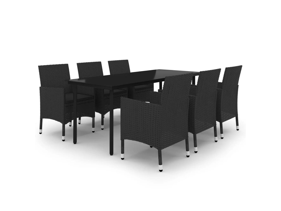 Maison Exclusive - 7 Pcs Conjunto De Jantar P/ Jardim C/ Almofadões Vime Pe/vidro