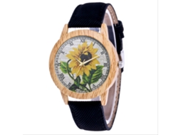Relógio de Pulso Unisex com Pulseira de Jeans Girassol Quartzo Zhoulianfa Preto