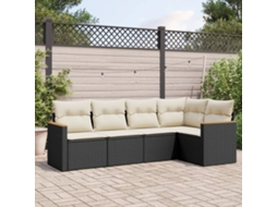 Conjunto de 5 Sofás de Jardim com Almofadas Vime Pe Preto Dkd Home Decor