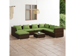 Vidaxl 8 Pcs Conjunto Lounge Jardim C/ Almofadões Vime Pe Castanho