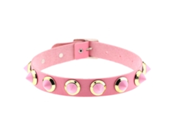 Colar Choker Moda Sexy Rosa Com Rivet E Fechadura
