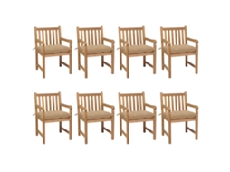 Cadeiras De Jardim C/ Almofadões Bege 8 Pcs Teca Maciça Dkd Home Decor