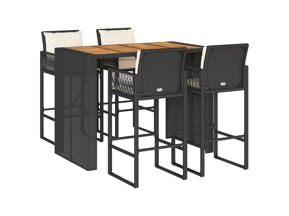 Conjunto 5 de bar jardim c/ almofadões VIDAXL vime PE/acácia preto
