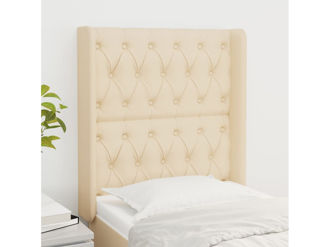 Vidaxl Cabeceira De Cama C/ Abas Tecido 83x16x118/128 Cm Creme