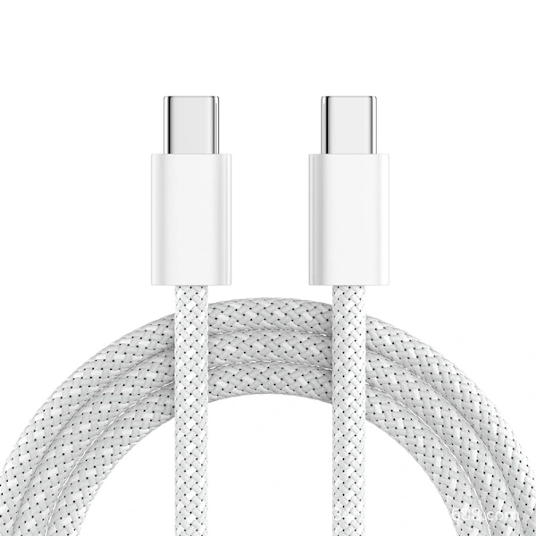 Cabo de Dados Usb c para Usb c de 60 W, Cabo Trançado para Carregamento Rápido, Branco, 3 Metros AQUAFORGE