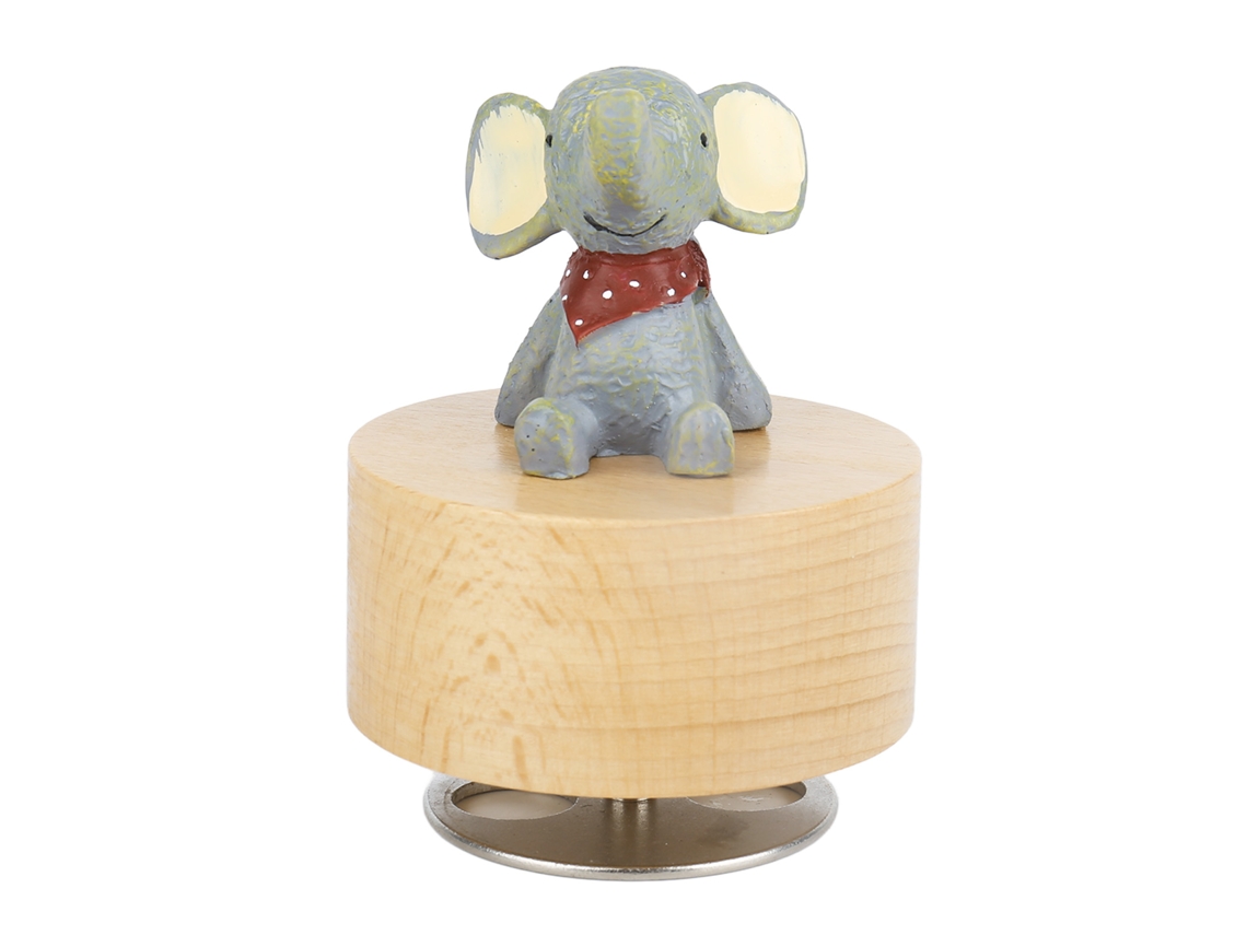 Caixa de Música Infantil Elefante Forma Redonda Madeira