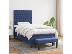 Vidaxl Cama Com Molas/colchão 90x200 Cm Tecido Azul