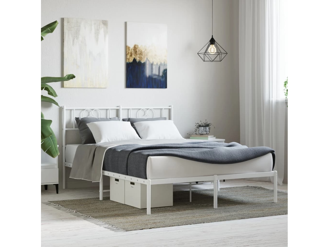 Estrutura De Cama Com Cabeceira 140x190 Cm Metal Branco