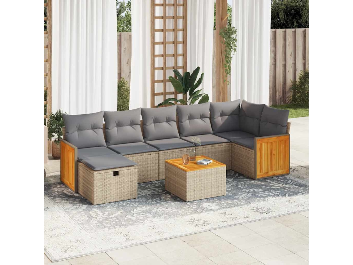 Vidaxl 8 Pcs Conjunto De Sofás P/ Jardim Com Almofadões Vime Pe Bege