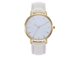 Relógio de pulso analógico de quartzo simples da Vansvar para casais com pulseira de PU (branco)