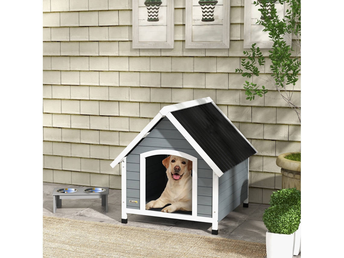 Casota De Madeira Para Cachorro Grande Ao Ar Livre, Com Piso Removível, 84x99x87cm Na Cor Cinza