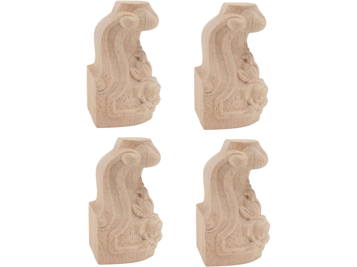 Conjunto De 4 Pés Madeira Bege Para Armários, Com Entalhes, Alta Resistência E Ideais Para Suportar Peso, Perfeitos Para
