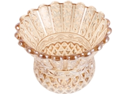Abajur de Mesa Pequeno Vintage em Vidro Âmbar com Estampa Floral e Borda Ondulada. SFUSHOS