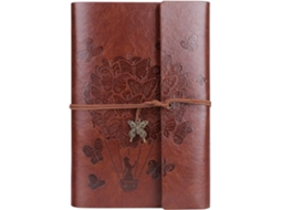 Caderno de viagem A5 em couro com espiral e papel pautado, com relevo e detalhes clássicos retrô Slowmoose (marrom)