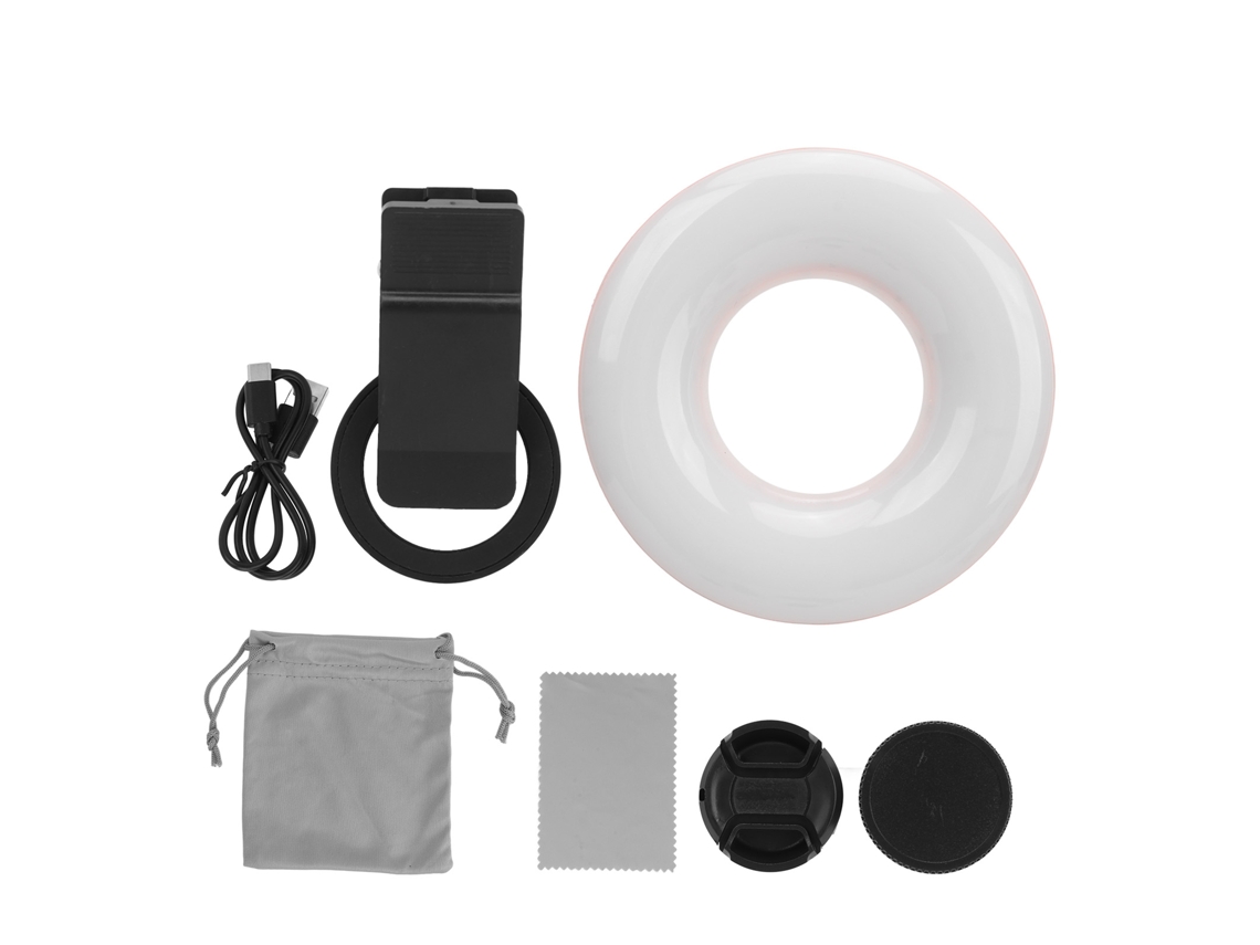 Lente Macro 2026 com Mini Ring Light com Clip, Zoom de 15x, 3000k-6500k, 5 Níveis de Brilho Ajustáveis para Fotografia e Gravação de Vídeo com Celular, Rosa