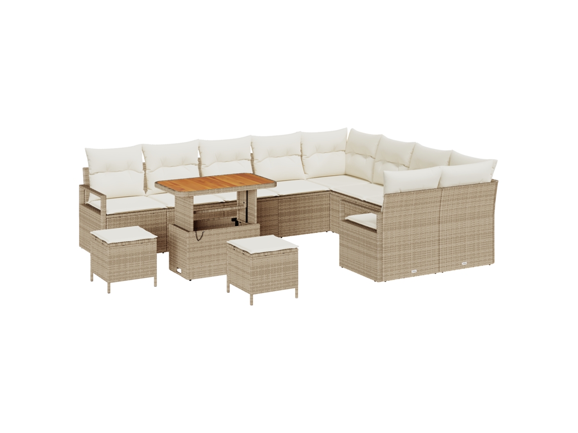 Conjunto 12 Conjunto De Sofá De Jardim Vidaxl Bege Vime Pe (90 X 55 X 71 Cm)