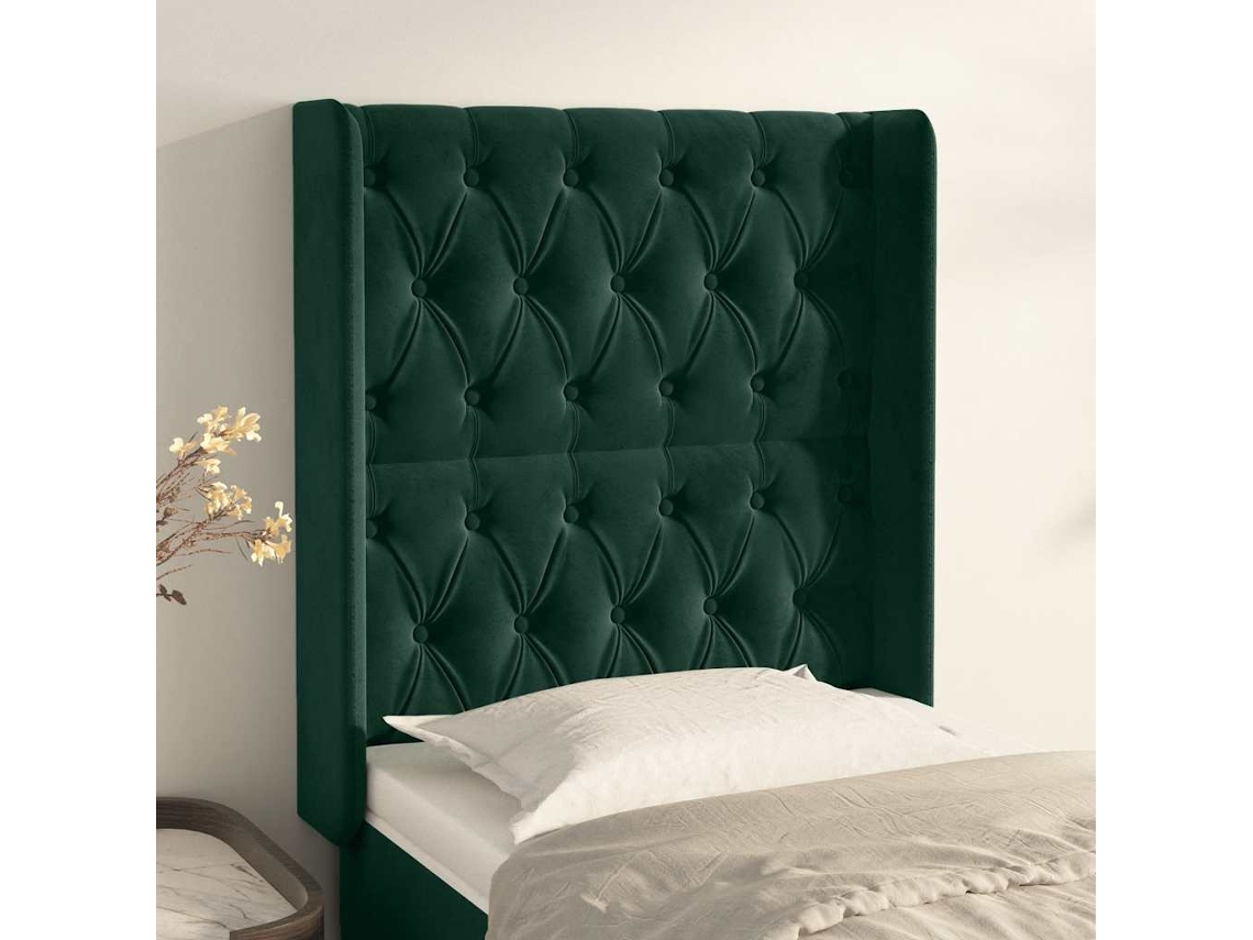 Vidaxl Cabeceira Cama C/ Abas Veludo 83x16x118/128 Cm Verde-escuro