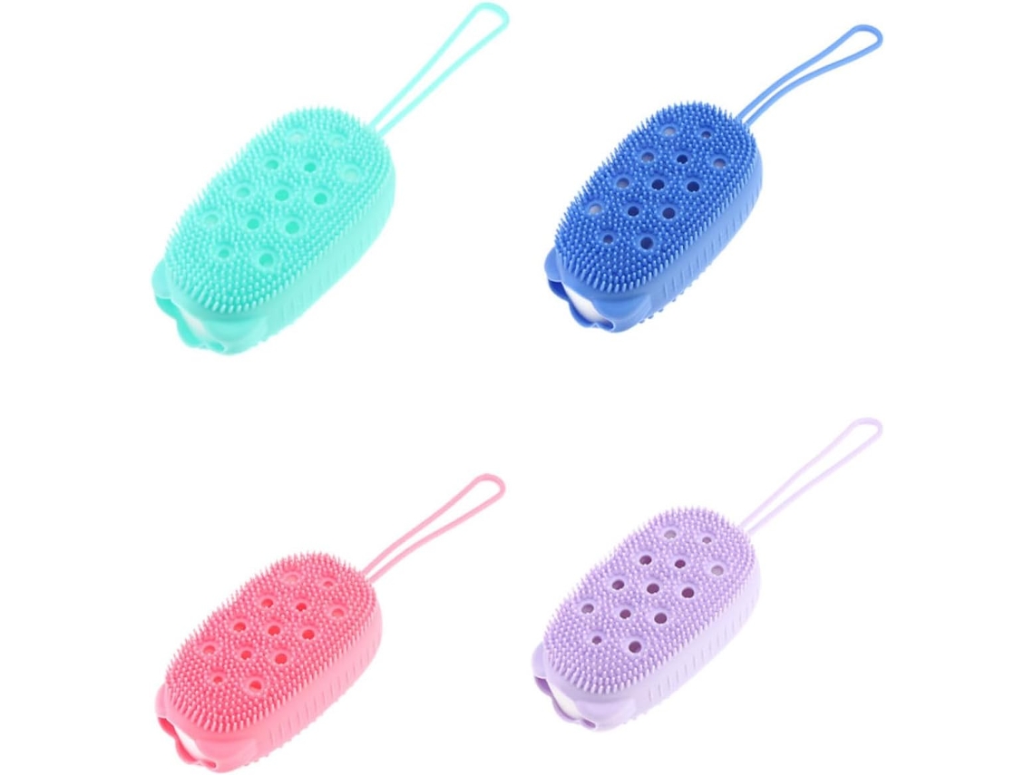 Escova De Banho Silicone Em Cores Sortidas Para Corpo E Rosto, Conjunto De 4 Peças, Escova De Limpeza E Higiene Dupla