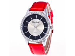 Reloj De Cuarzo Con Correa De Cuero Estilo Simple Y Moderno Para Estudiantes (rojo)