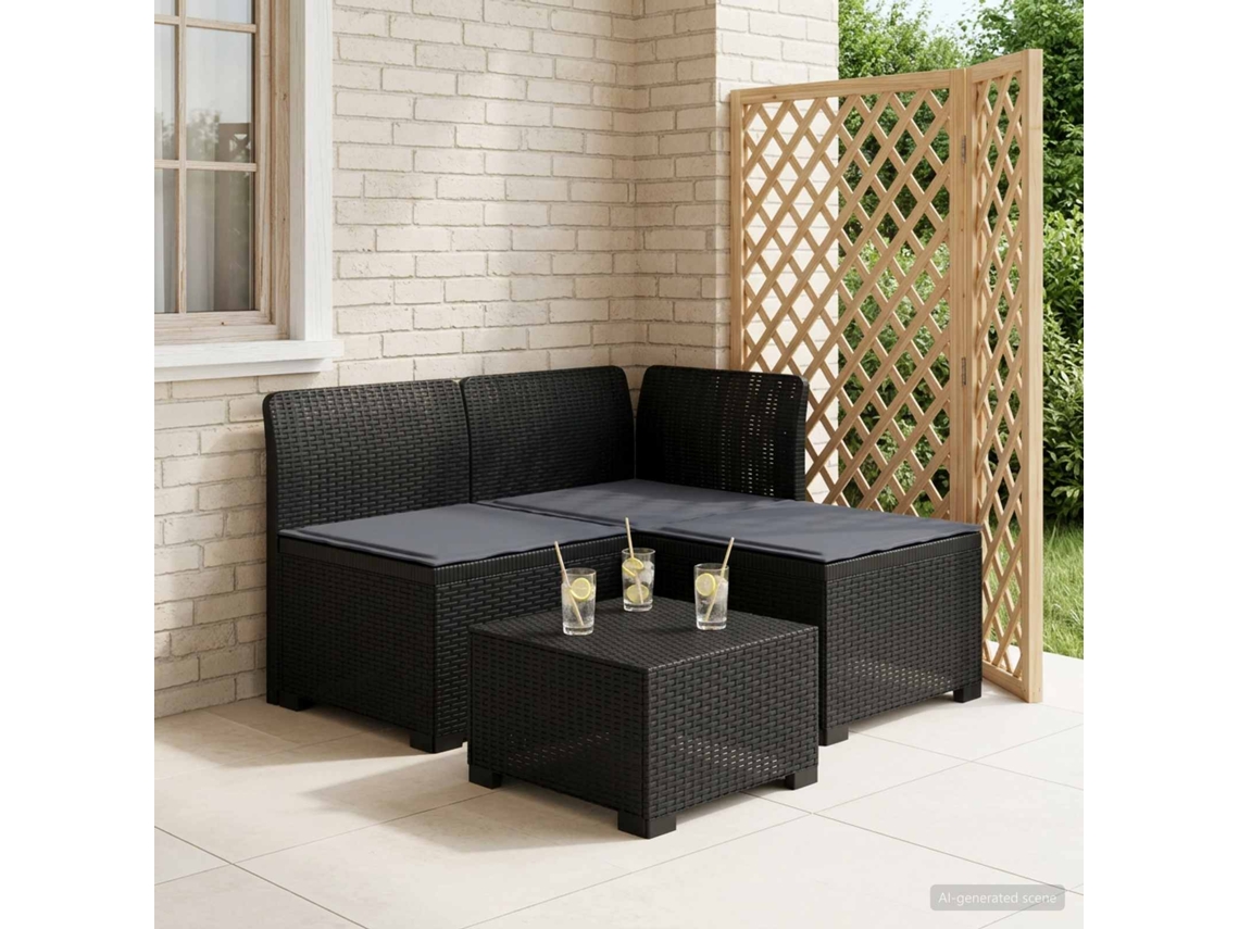 Vidaxl Sofá De Jardim 3 Lugares Com Almofadas Visual Rattan Pp