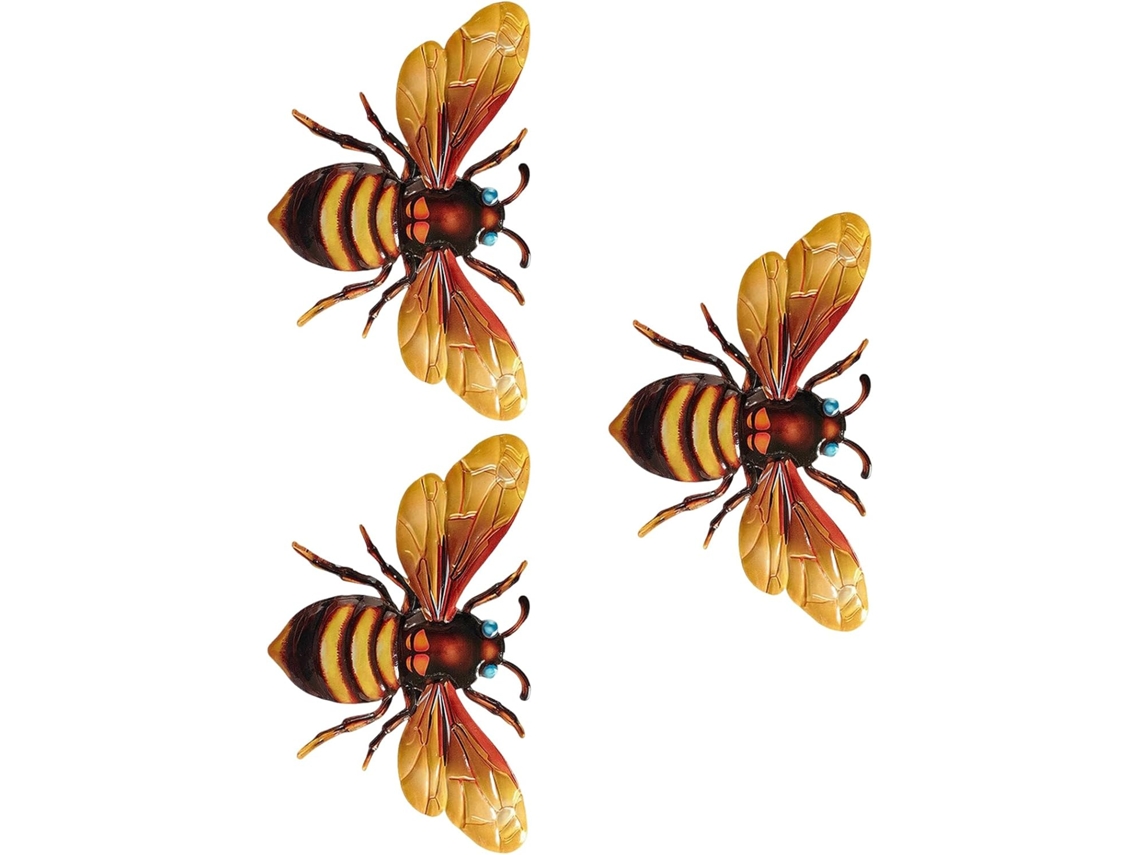 Arte De Parede Em Forma De Abelha Em Metal Amarelo Para Uso Interno E Externo |
