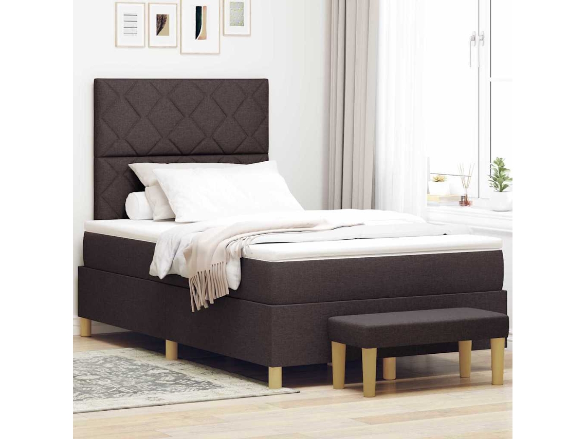 Vidaxl Cama Box Com Cabeceira Castanho Escuro 190 X 120 Cm Tecido