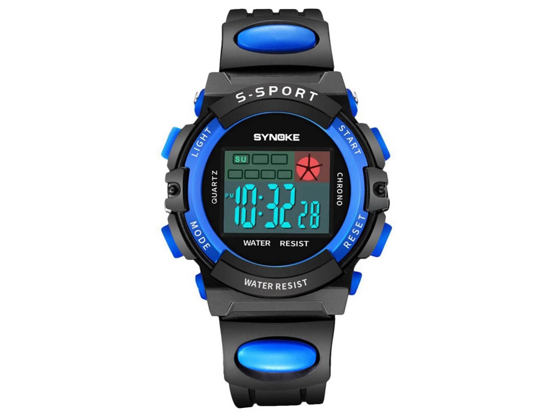Relógio esportivo eletrônico para estudantes e crianças, pulseira moderna e simples, preto e azul.