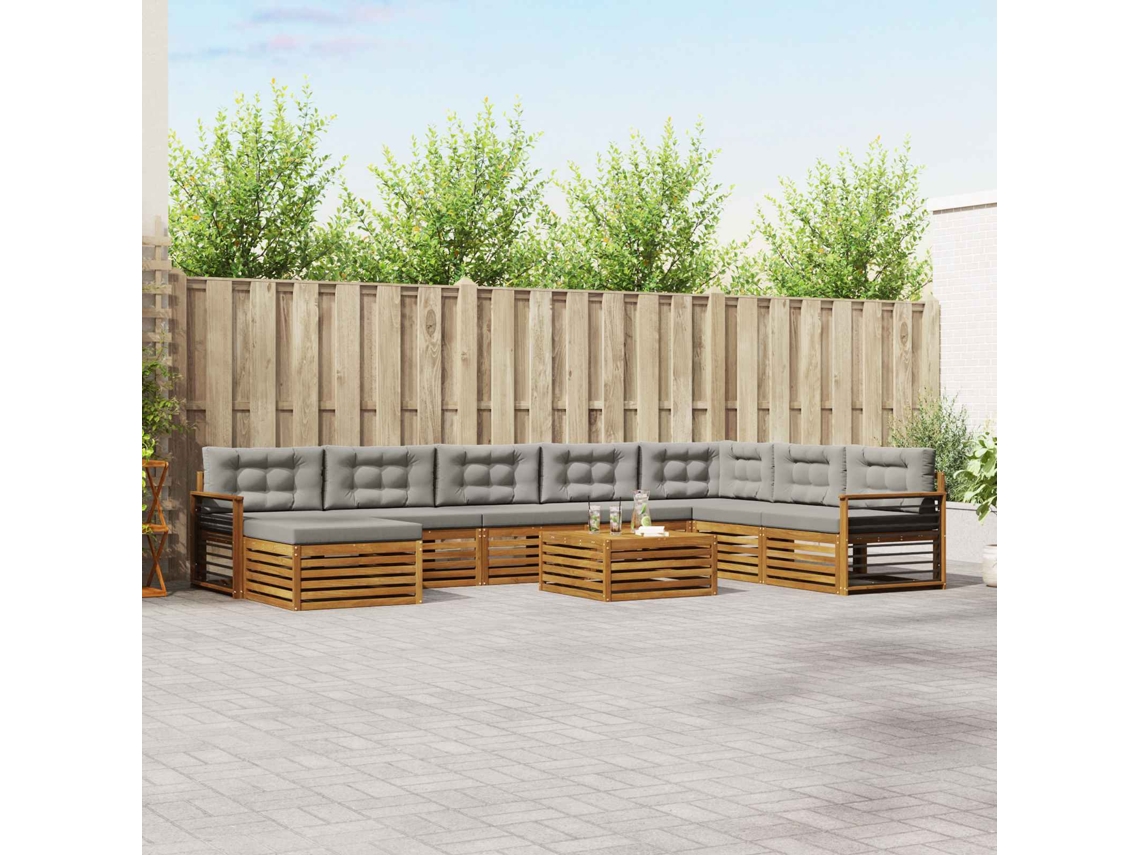 Vidaxl Conjunto De Sofás Para Exterior 9 Unid. Cinza Natural E Claro