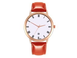 Relógio de Pulso Feminino Estiloso com Pulseira de Couro Quarzo Cor Vermelha