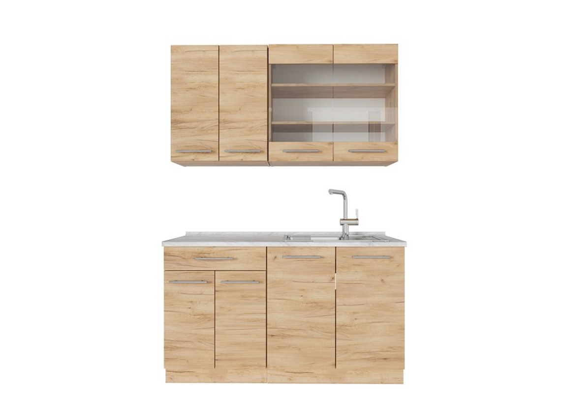 Cozinha Fame Line, 140cm, Pt Mármore, Carvalho De Força Dourado, Carvalho De Força Dourado, Vicco