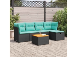 Vidaxl 6 Pcs Conjunto Sofás De Jardim C/ Almofadões Vime Pe Preto