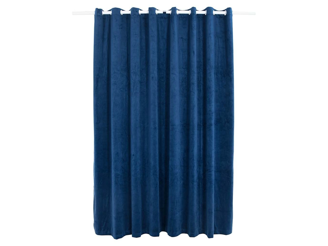 Maison Exclusive - Cortina Blackout C/ Argolas Metal 290x245 Cm Veludo Azul-escuro