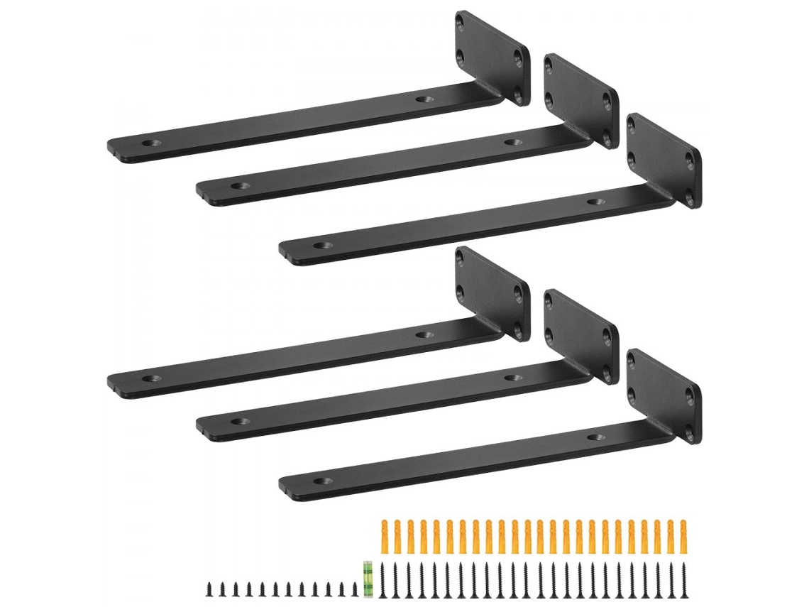 Conjunto De 6 Suportes De Parede 31x10 Cm Em Aço Preto Fosco Tekmaquinas