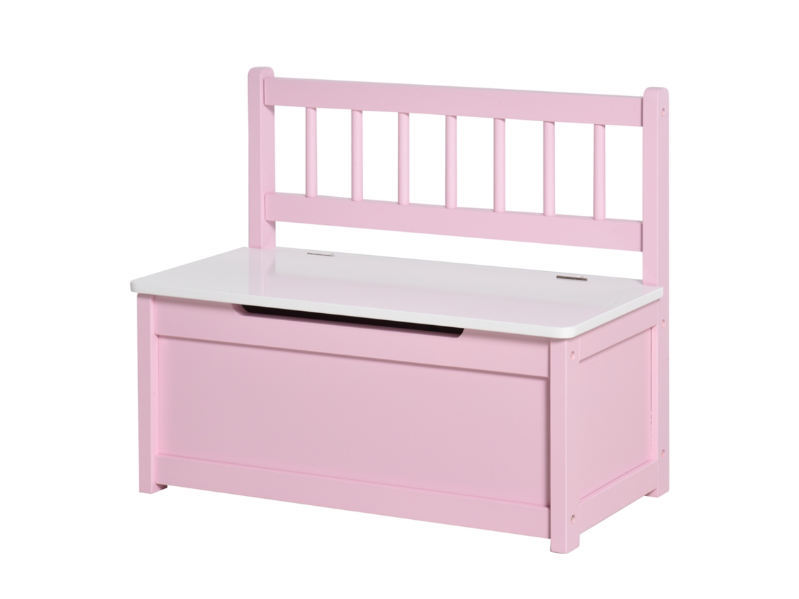 Caixa De Brinquedos Infantil Com Tampa Dobrável E Dobradiças De Segurança, 60x30x50cm, Banco De Armazenamento Rosa