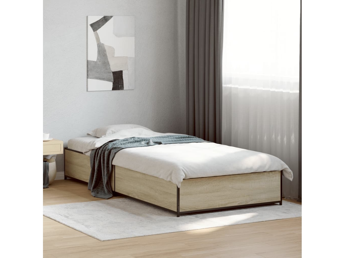 Vidaxl Estrutura De Cama Derivados De Madeira E Metal Carvalho Sonoma