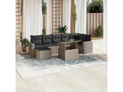 Vidaxl 8 Pcs Conj. Sofás Jardim C/ Almofadões Vime Pe Cinzento-claro