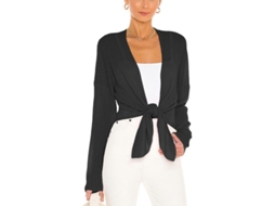 Jaqueta Cropped De Manga Longa Com Laço Para Mulher - Leve, Transparente E Versátil Para Qualquer Ocasião Preto