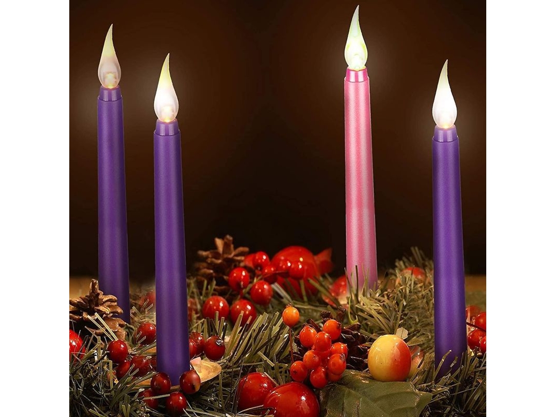 Conjunto De 4 Velas Advent Led Sem Chama Roxas E Rosas Para Rituais De Natal, Campainhas E Feitiços