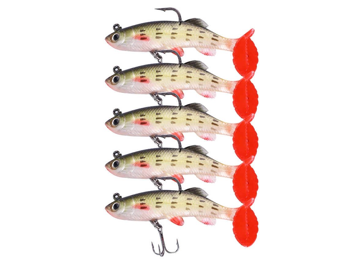 T-tail Fish Lure, Specialized For Catching Bass, Lead-weighted, 5 Pieces Per Pack, 8.5cm, Black Back And Spotted Body