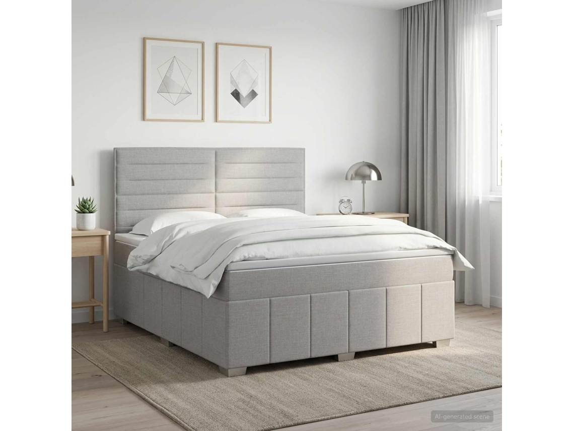 Vidaxl Cama Box Spring Com Colchão Cinzento-claro 140 X 200 Cm Tecido