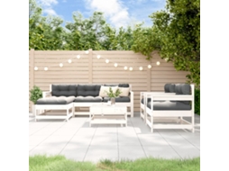Conjunto Lounge 7pcs Jardim C/ Almofadas Madeira Maciça Branco Dkd Home Decor