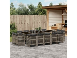 Vidaxl 15 Pcs Conjunto Jantar P/ Jardim C/ Almofadões Vime Pe Cinzento