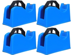 Dispensador De Fita Adesiva Compacto Plástico Azul Com Base Antiderrapante E Corte Preciso, Pacote Com 4 Unidades Para
