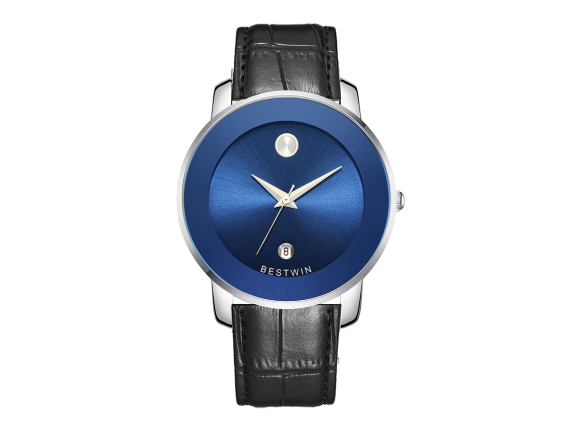 Relógio de Quartzo Masculino MDUG (branco e Azul Pulseira de Couro)