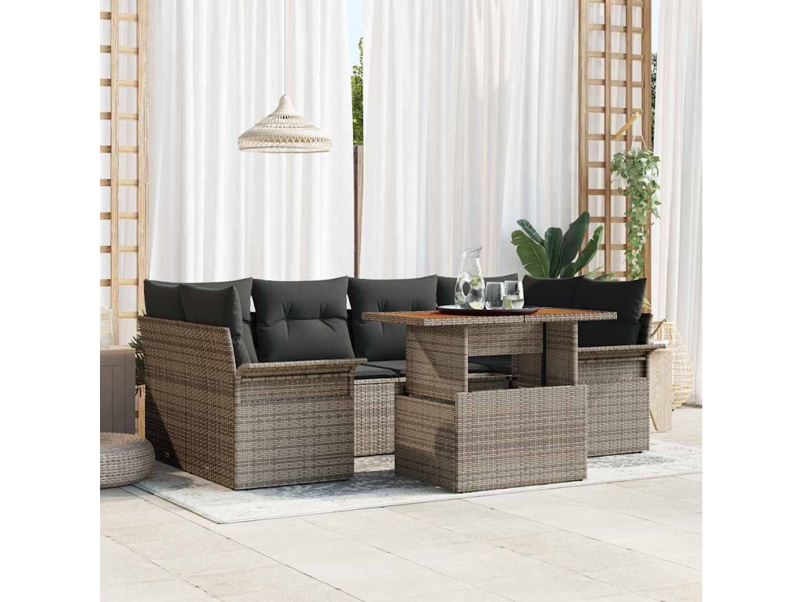 Vidaxl Conjunto De Sofá De Jardim 7 Unid. Cinzeto