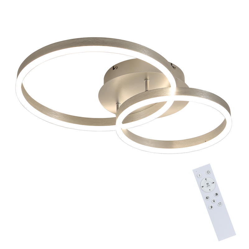 Nettlife Candeeiro De Teto Led Moderna E Regulável – Candeeiro De Teto De Metal E Acrílico Com 2 Anéis E Controlo Remoto, Prata, 59 Cm