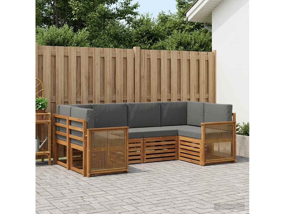 Vidaxl Conjunto De Sofás Para Exterior 5 Unid. Natural E Antracite